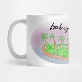 Babuyan watercolor Island travel, beach, sea and palm trees. Holidays and rest, summer and relaxation Mug